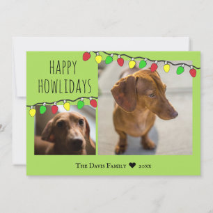 Dog Photo with String Lights Happy Howlidays Holiday Card