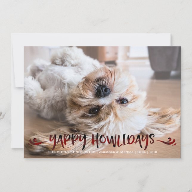 Dog Photo | YAPPY HOWLIDAYS | Red and Black Overla Holiday Card (Front)
