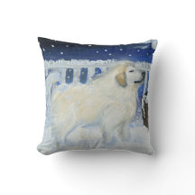 Dog Pillow Great Pyrenees Mountain Dog in Snow