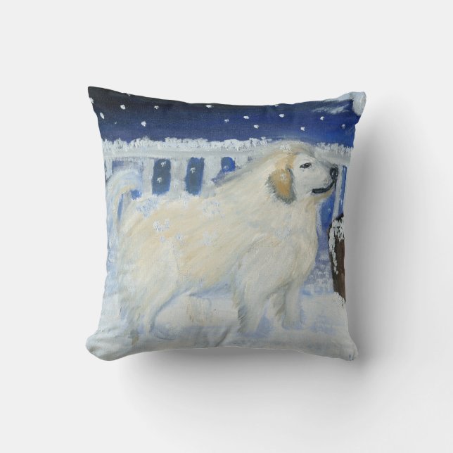 Dog Pillow Great Pyrenees Mountain Dog in Snow (Front)