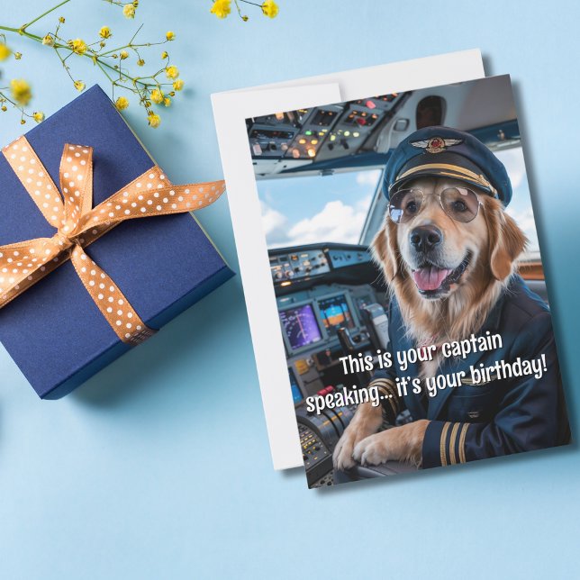 Dog Pilot & Aeroplane Photo Funny Aviation Birthda Card (Creator Uploaded)