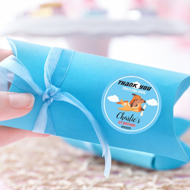 Dog Pilot Flying Aeroplane,Cute Birthday Thank You Classic Round Sticker (Creator Uploaded)