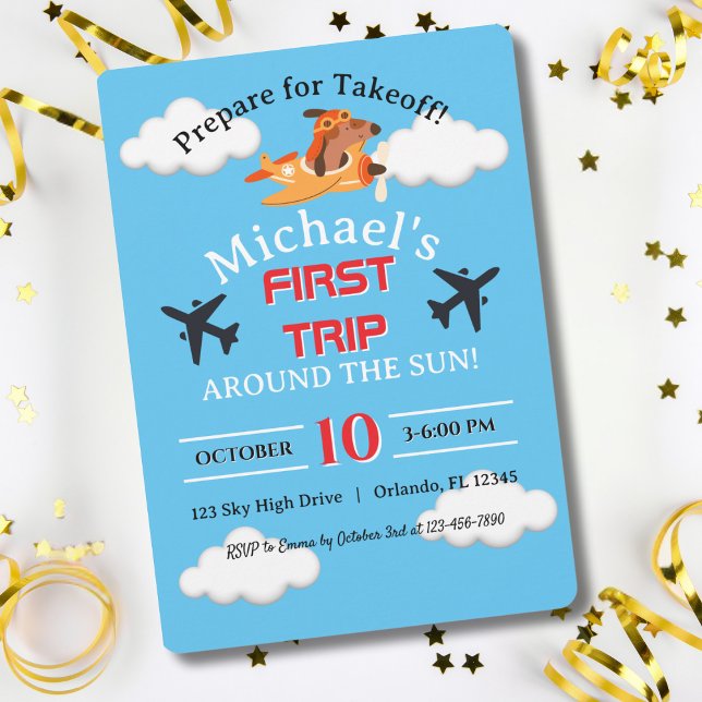 Dog Pilot Flying Aeroplane, Cute Fun Kids Birthday Invitation (Creator Uploaded)