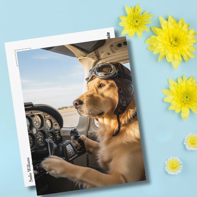 Dog pilot flying Aeroplane funny Aviation Birthday Postcard (Creator Uploaded)