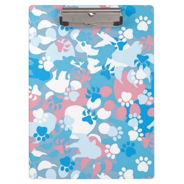 Dog Pink and Blue Camouflage Pattern Clipboard (Front)