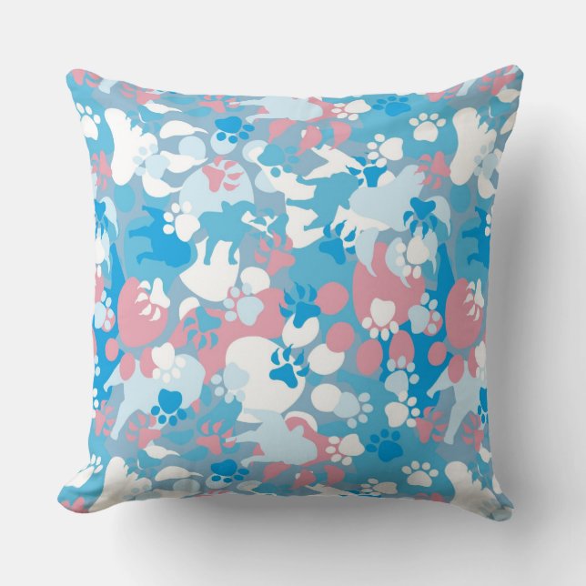 Dog Pink and Blue Camouflage Pattern Cushion (Front)