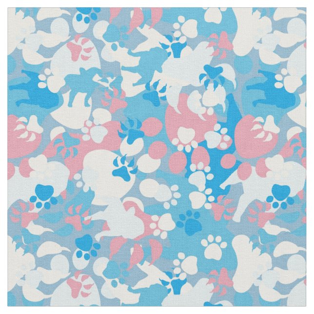 Dog Pink and Blue Camouflage Pattern Fabric (Close Up)