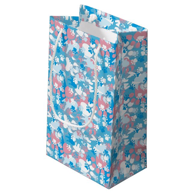 Dog Pink and Blue Camouflage Pattern Small Gift Bag (Back Angled)