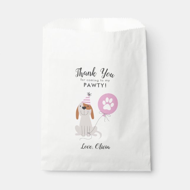 Dog Pink Birthday Party Thank You Favour Favour Bag (Front)