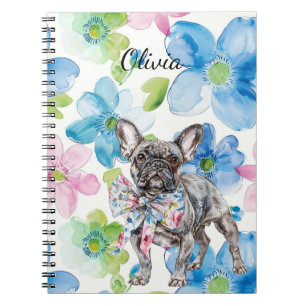 Dog Pink Blue Floral Bow Personalized Notebook