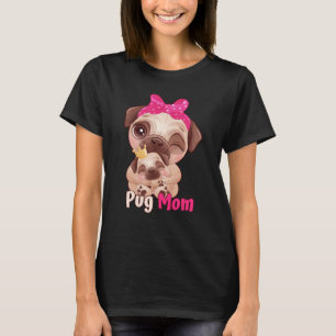 Dog  Pink Bow Cute Pug Mom T-Shirt