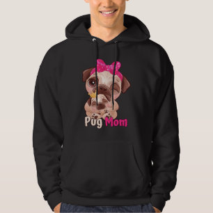 Dog Pink Bow Cute Pug Mum Hoodie