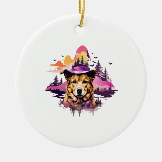 Dog Pink Halloween 2 Ceramic Ornament (Front)