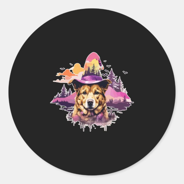 Dog Pink Halloween 2 Classic Round Sticker (Front)