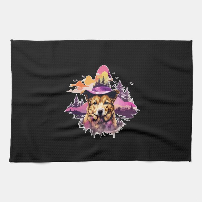 Dog Pink Halloween 2 Tea Towel (Horizontal)