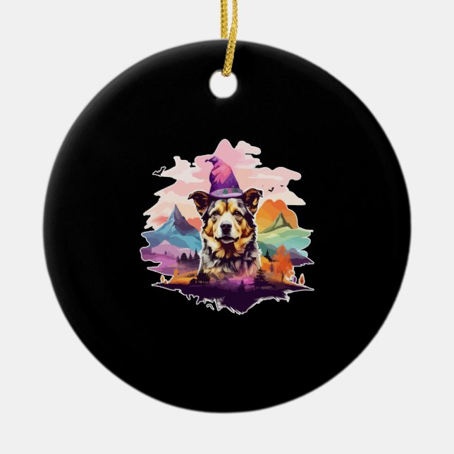 Dog Pink Halloween Ceramic Ornament (Front)