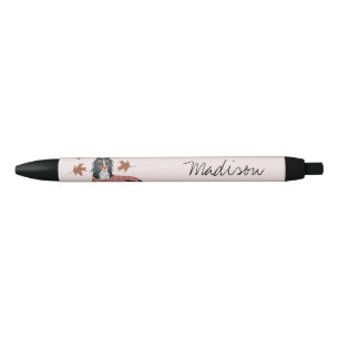 Dog pink monogram black ink pen