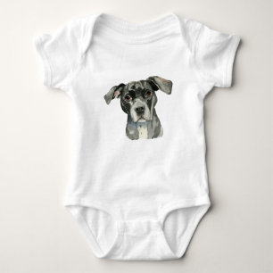 Dog Pit Bull Black Watercolor Portrait Baby Bodysuit
