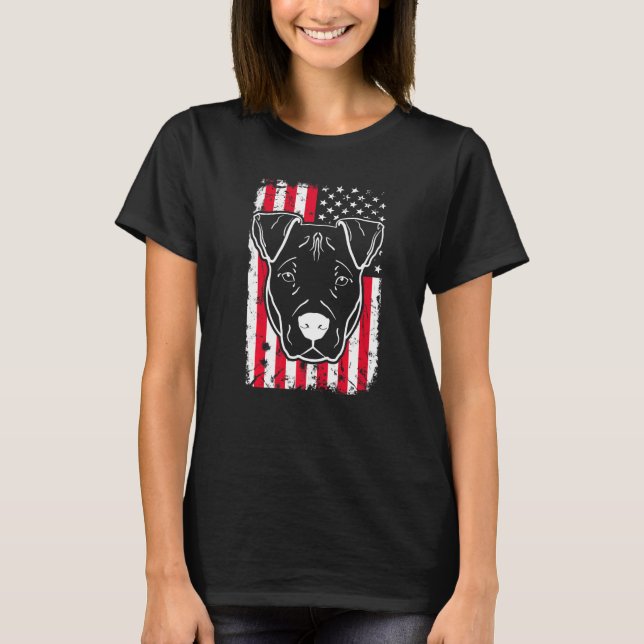 Dog Pitbull Us American Flag  4 T-Shirt (Front)