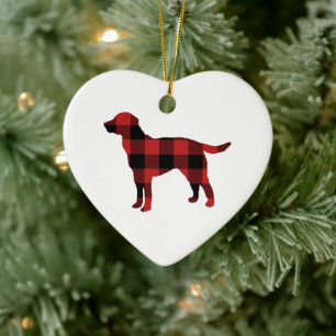 Dog Plaid Buffalo Check Silhouette Christmas Ceramic Ornament