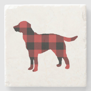 Dog Plaid Buffalo Check Silhouette Christmas Stone Coaster