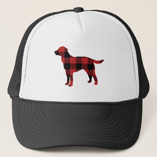 Dog Plaid Red Check Trucker Hat (Front)