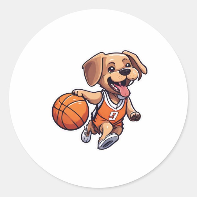Dog Playing Basketball Classic Round Sticker (Front)