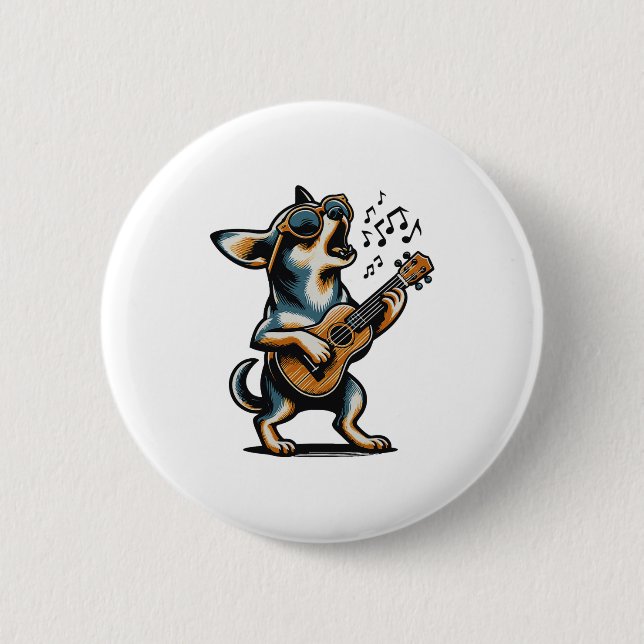 Dog Playing Guitar Singing Chihuahua Funny Dog Mar 6 Cm Round Badge (Front)