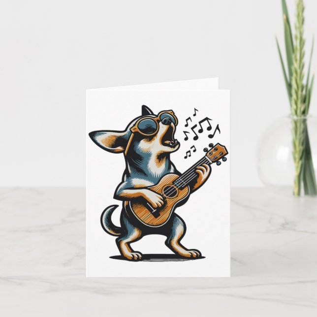 Dog Playing Guitar Singing Chihuahua Funny Dog Mar Card (Front)