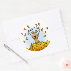 Dog Playing in a Pile of Fall Leaves - Cute Autumn Classic Round Sticker