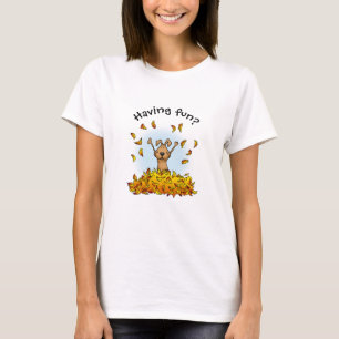 Dog Playing in a Pile of Fall Leaves - Cute Autumn T-Shirt