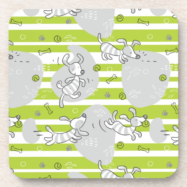 dog playing pattern background coaster (Front)