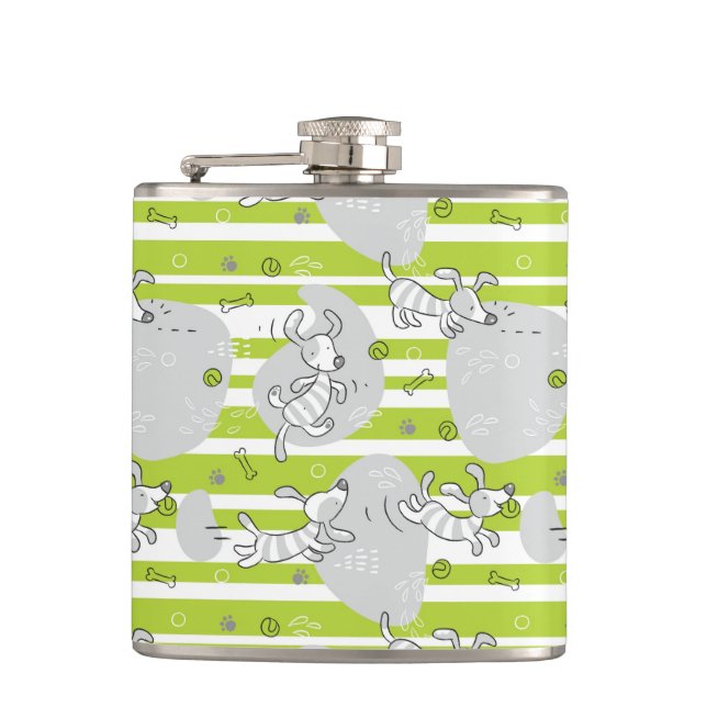 dog playing pattern background hip flask (Front)
