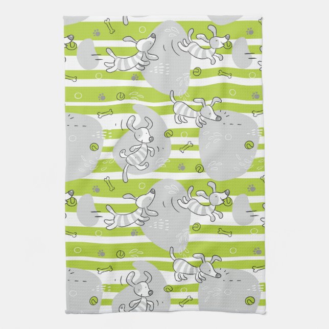 dog playing pattern background tea towel (Vertical)