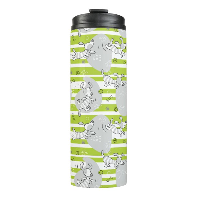 dog playing pattern background thermal tumbler (Front)
