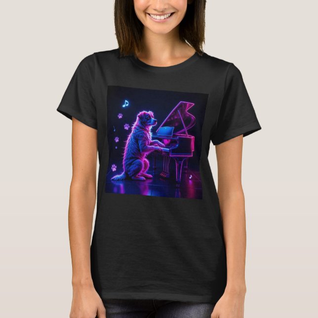 Dog Playing Piano Music Lover Funny T-Shirt (Front)