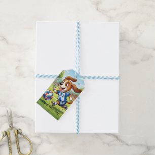 Dog Playing Soccer or Football Personalise Gift Tags