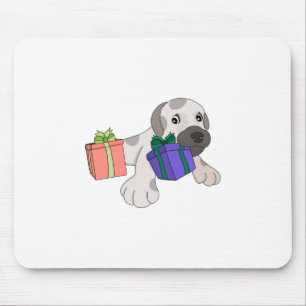 Dog Playing with Gift Boxes Mouse Pad