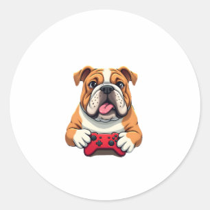 Dog Plays Video Games (6) Classic Round Sticker