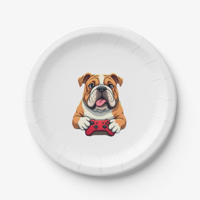 Dog Plays Video Games  (6) Paper Plate (Front)