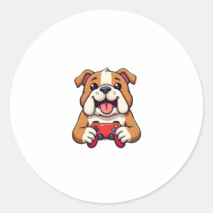 Dog Plays Video Games Classic Round Sticker