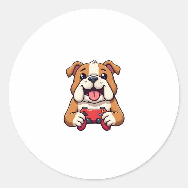 Dog Plays Video Games  Classic Round Sticker (Front)