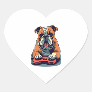 Dog Plays Video Games Heart Sticker