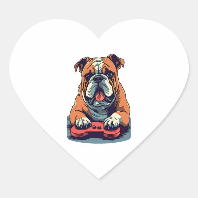 Dog Plays Video Games  Heart Sticker (Front)
