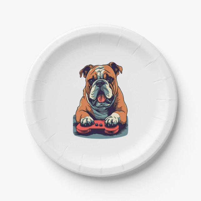 Dog Plays Video Games  Paper Plate (Front)