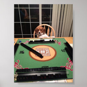 Dog Plying Mahjong Poster