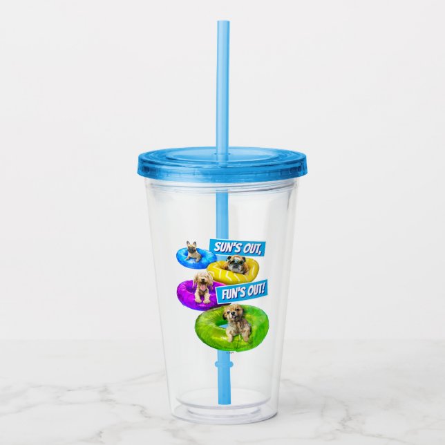 Dog Pool Party Acrylic Tumbler (Front)