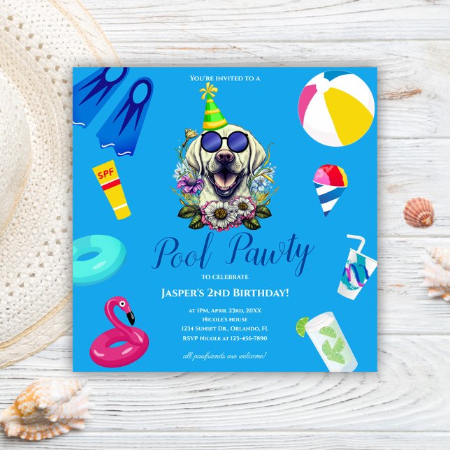 Dog Pool Party Birthday Invitation (Dog Pool Party Birthday Invitation)