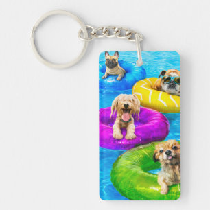 Dog Pool Party Key Ring