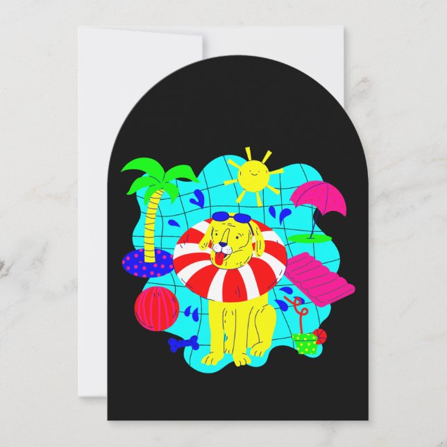 dog pool party palm tree summer cute funny invitation (Front)